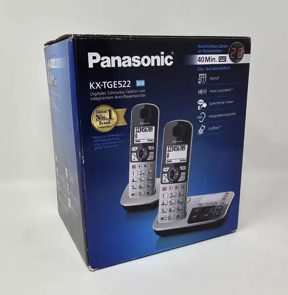 Panasonic KX-TGE522GS Schnurloses Seniorentelefon Anrufbeantworter Beleuchtet