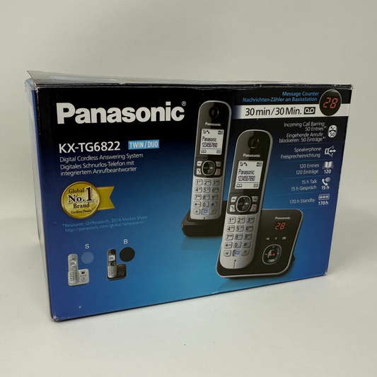 Panasonic KX-TG6822GB Schwarz DECT schnurlos Telefon 2 Mobilteile B-Ware